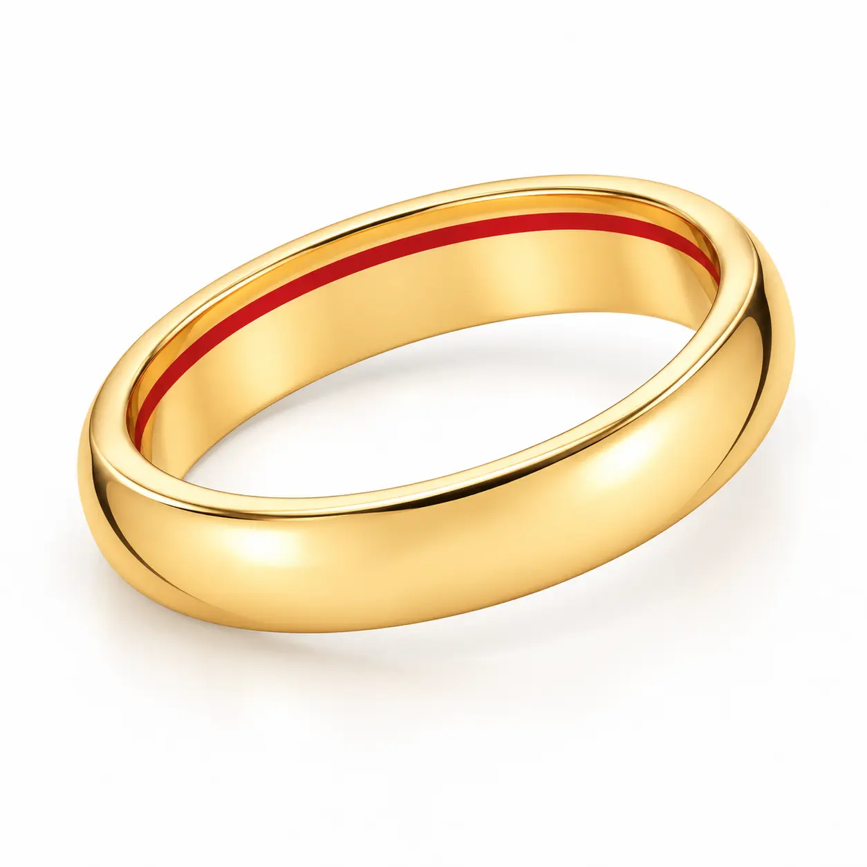 18K yellow gold plain gold band with red inner line